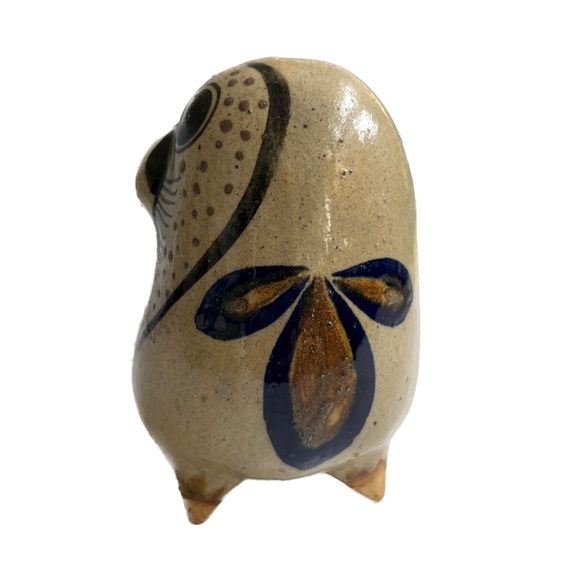 Mexico Pottery Folk Art Hand Painted Bird Brown Blue Green 4" X 4 3/4” Mexican - Picture 7 of 9